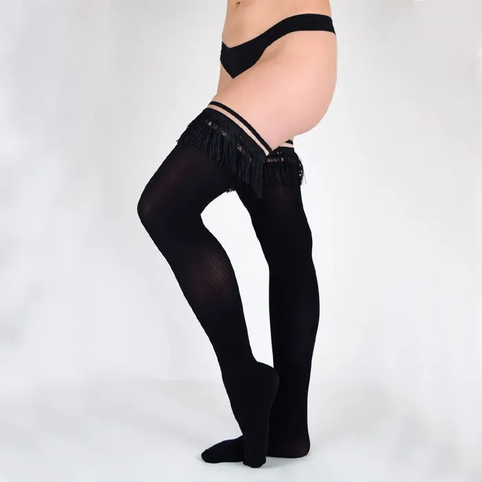 Anal Kixies Kixies Keila Fringe Black SemiOpaque Thigh Highs