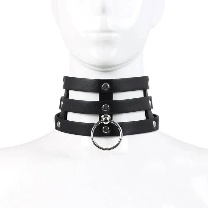 Kiotos Male Sex Toys | Kiotos Leather - Triple O-Ring Collar - Body Safe Kunstleer - Omtrek: 29/38 cm - 60 gr