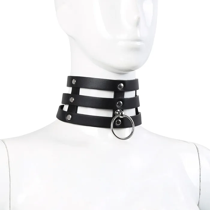 Kiotos Male Sex Toys | Kiotos Leather - Triple O-Ring Collar - Body Safe Kunstleer - Omtrek: 29/38 cm - 60 gr
